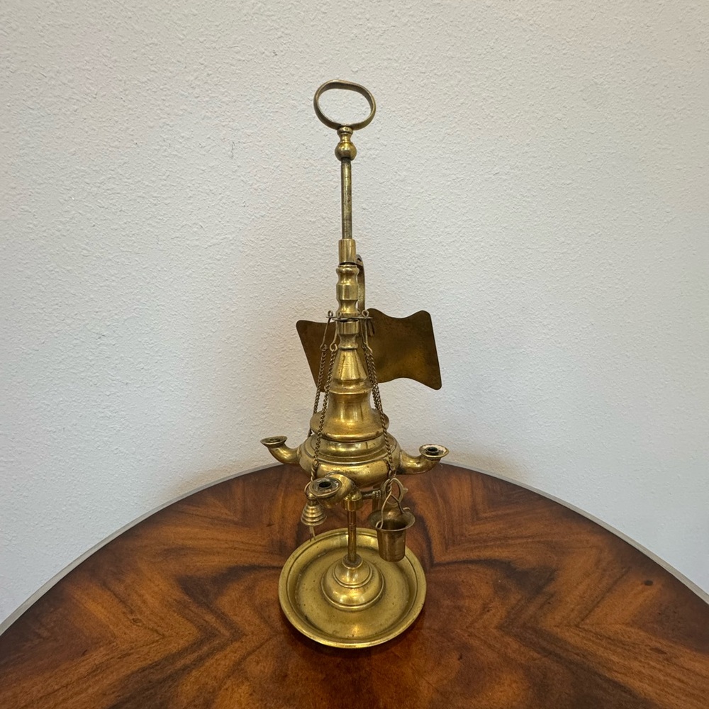 Antique Italian Cast Brass 4 Burner Lucerne Oil Lamp - Picture 7 of 10